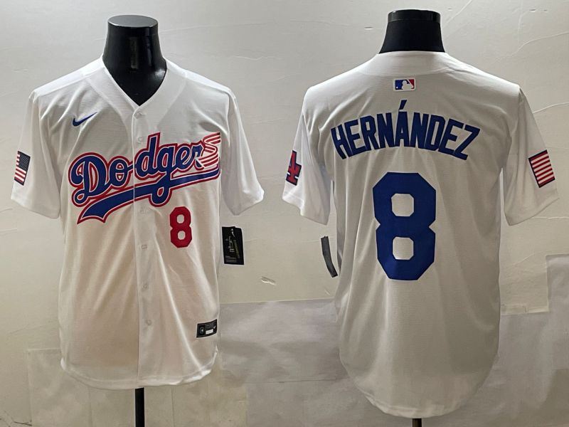 Men Los Angeles Dodgers 8 Hernandez White Second generation Joint Name Nike 2025 MLB Jersey style 3